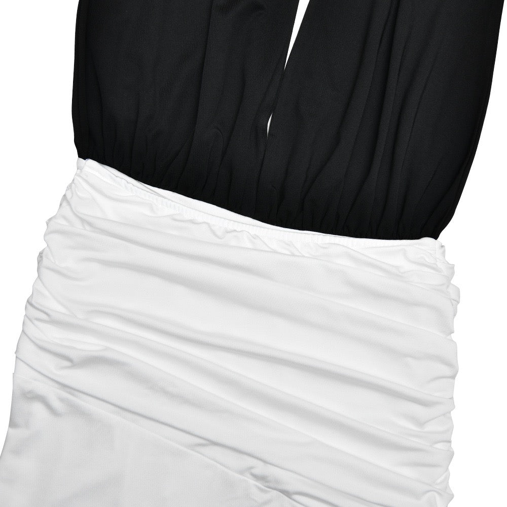 Open-back collar maxi dress with gathers and slit design - Tiran