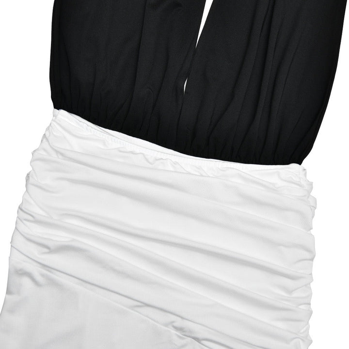 Open-back collar maxi dress with gathers and slit design - Tiran