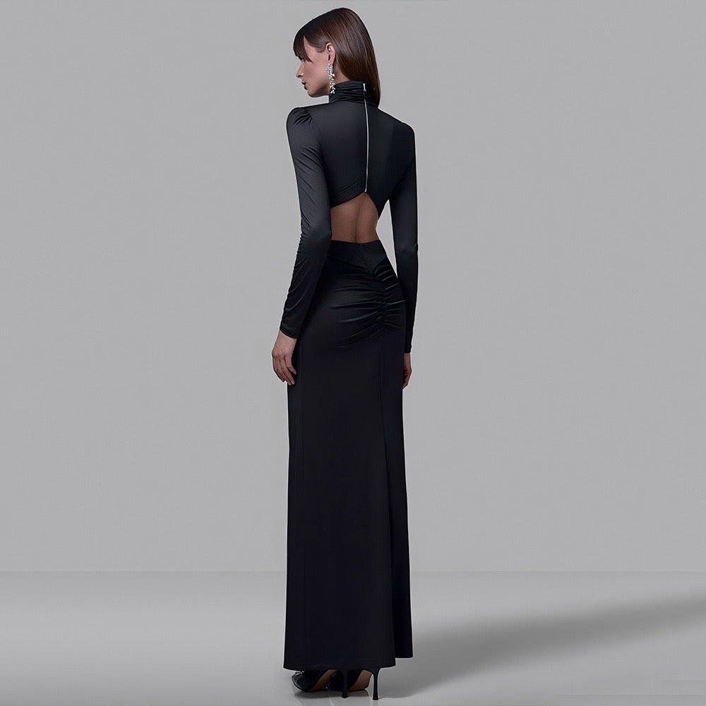 Maxi golf dress with zipper closure and open back and slit design - Noyal