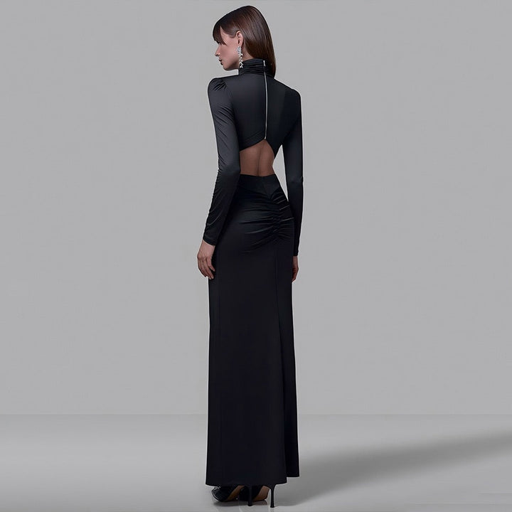 Maxi golf dress with zipper closure and open back and slit design - Noyal