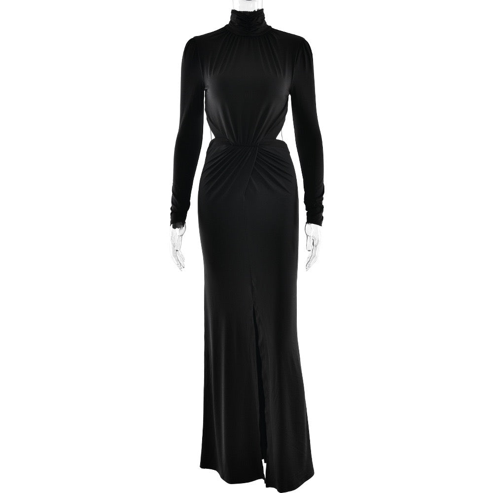 Maxi golf dress with zipper closure and open back and slit design - Noyal