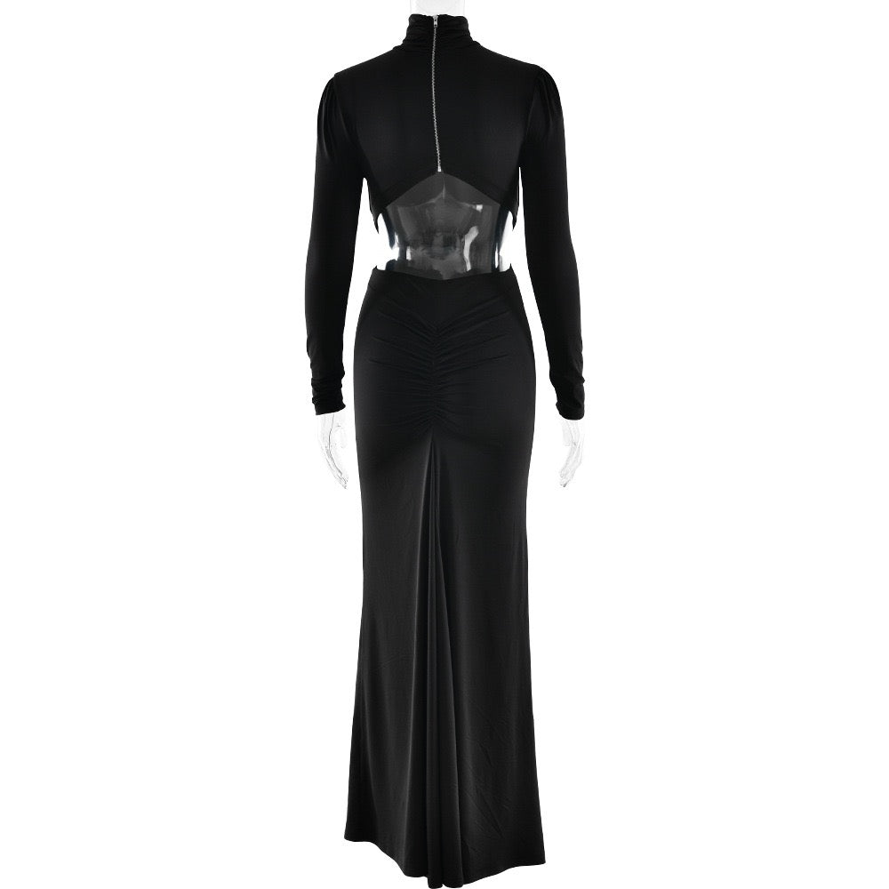 Maxi golf dress with zipper closure and open back and slit design - Noyal