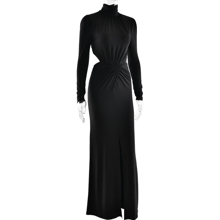Maxi golf dress with zipper closure and open back and slit design - Noyal