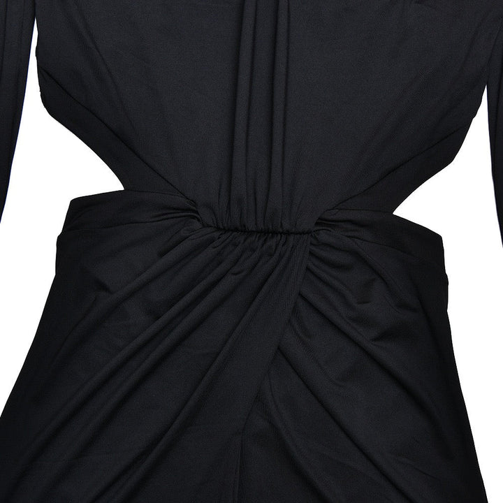 Maxi golf dress with zipper closure and open back and slit design - Noyal