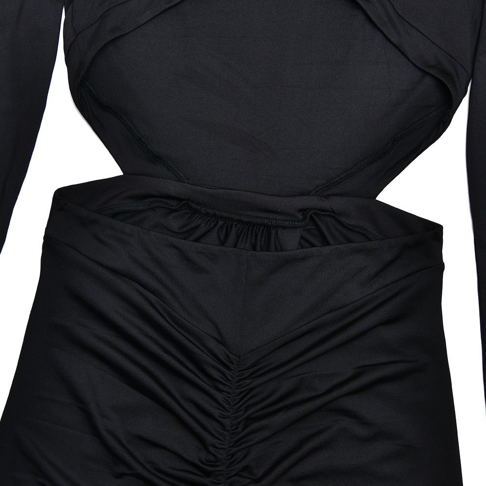 Maxi golf dress with zipper closure and open back and slit design - Noyal