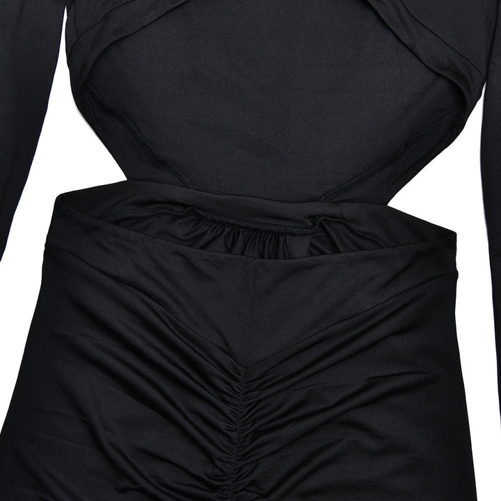 Maxi golf dress with zipper closure and open back and slit design - Noyal