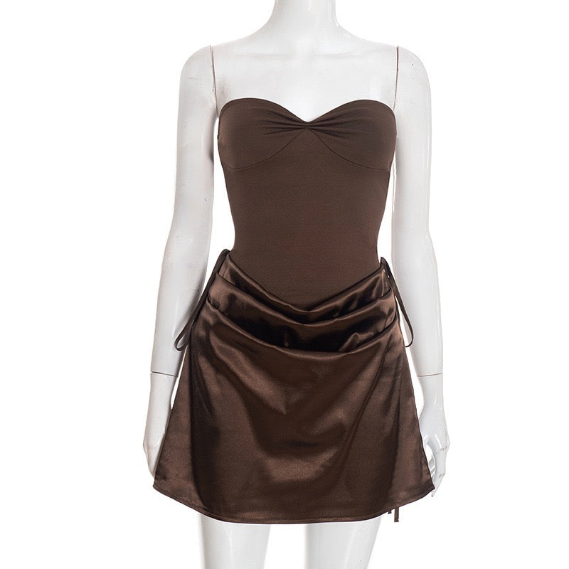 Strapless mini dress with satin pleats - Vera