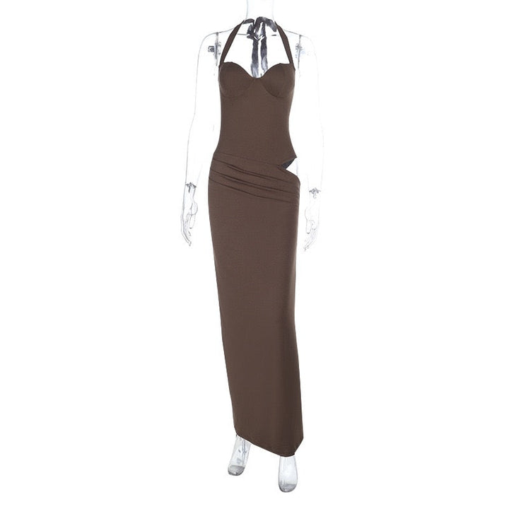 Maxi dress in a form-fitting fabric with a tie design and an open back - TATIANA