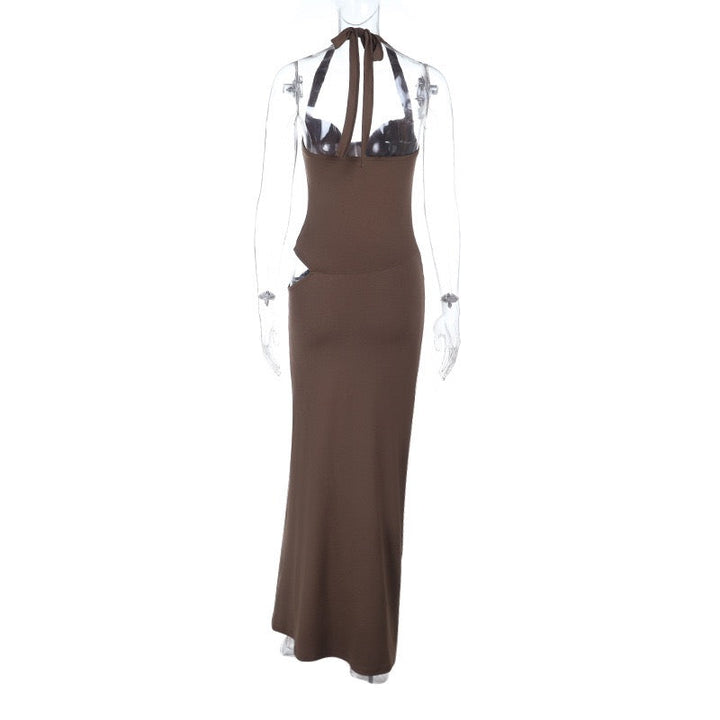 Maxi dress in a form-fitting fabric with a tie design and an open back - TATIANA
