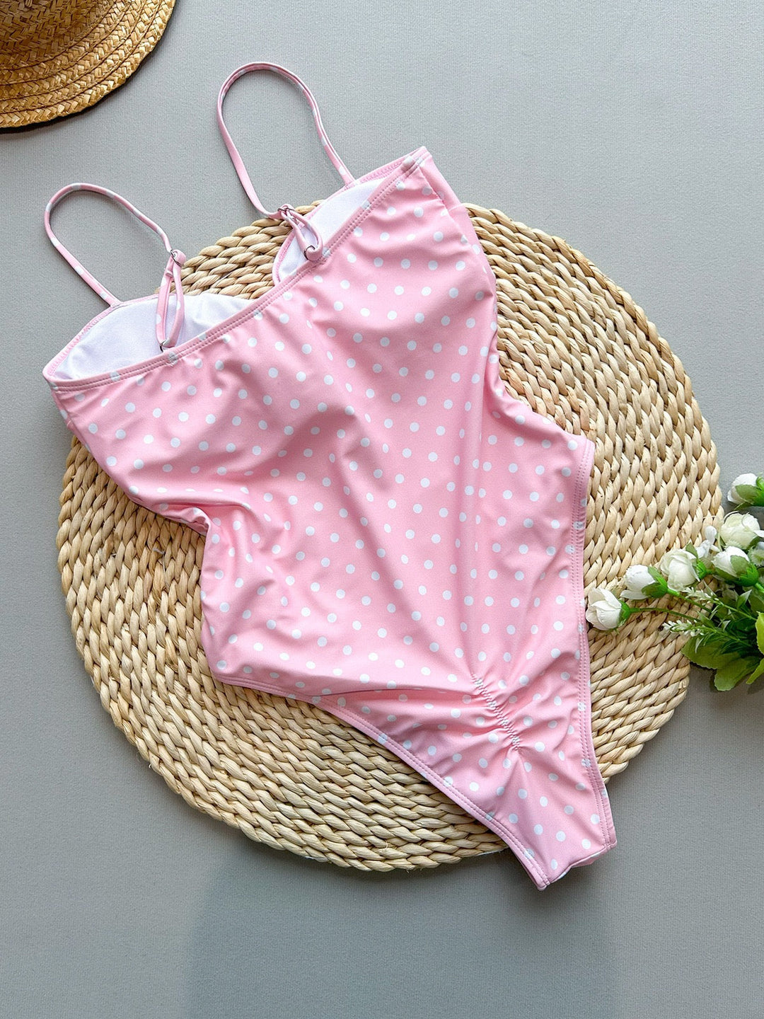 High-waisted one-piece swimsuit with polka-dot design – Bella