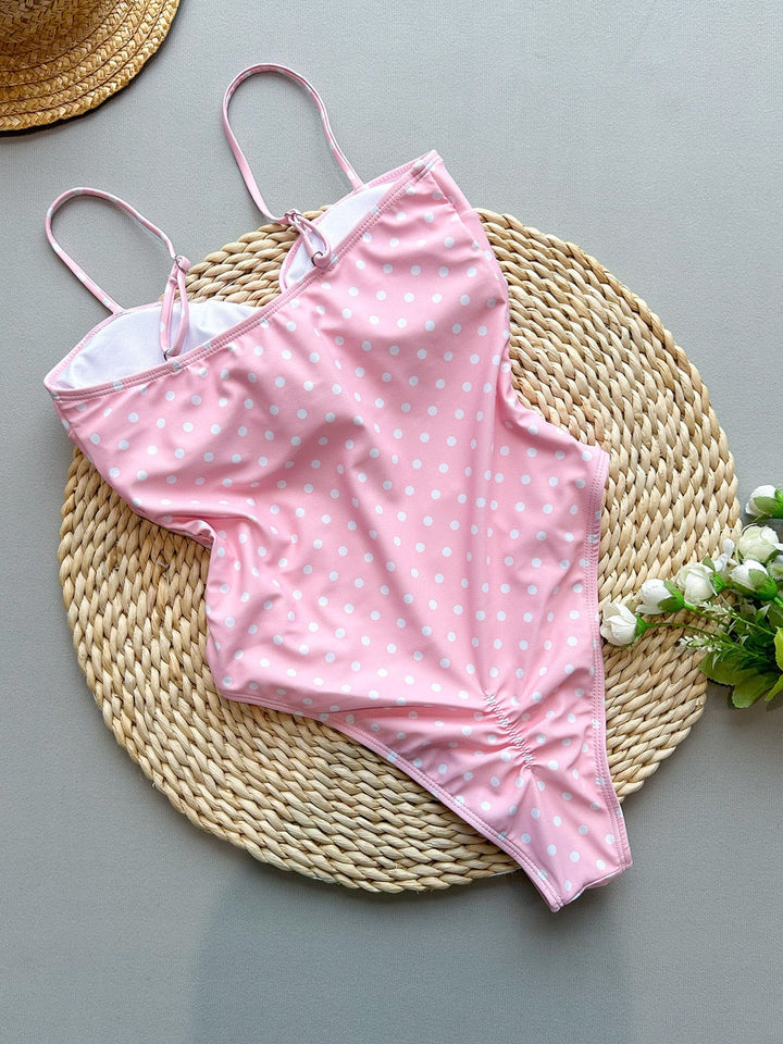 High-waisted one-piece swimsuit with polka-dot design – Bella