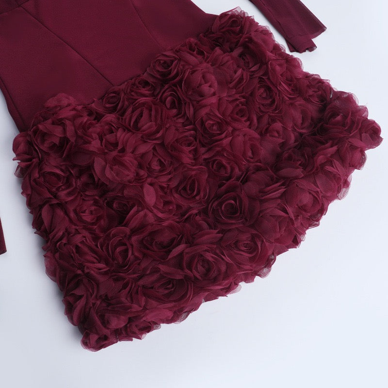 Off-the-shoulder mini dress with 3D floral design and scarf decoration - DAPHANY