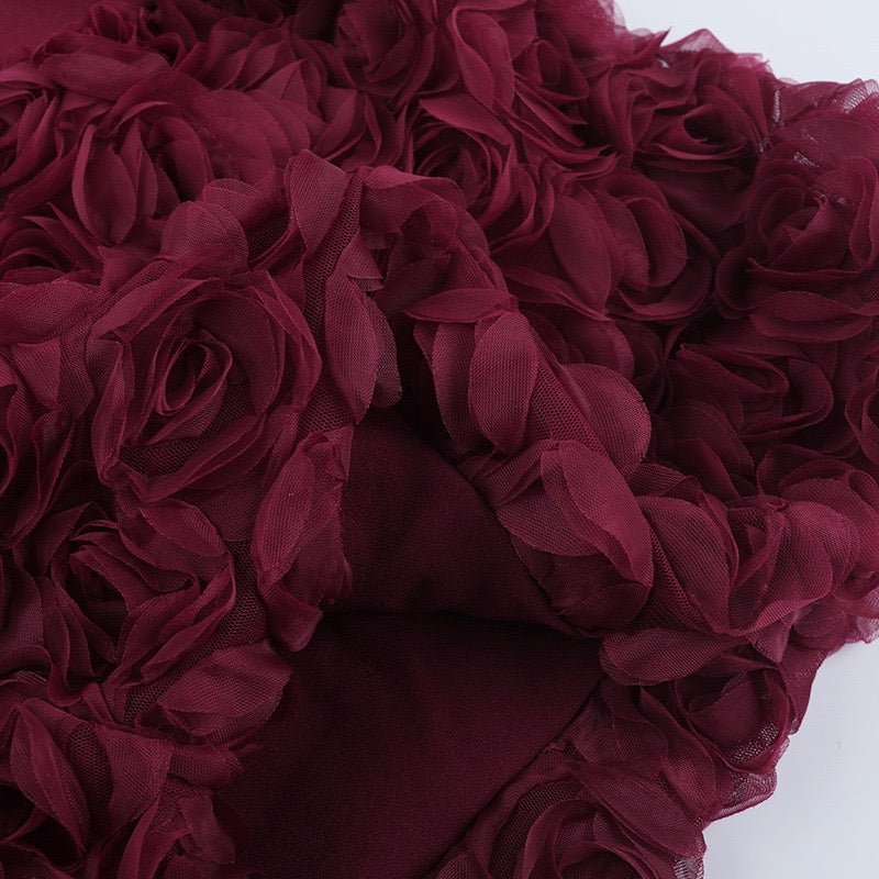 Off-the-shoulder mini dress with 3D floral design and scarf decoration - DAPHANY