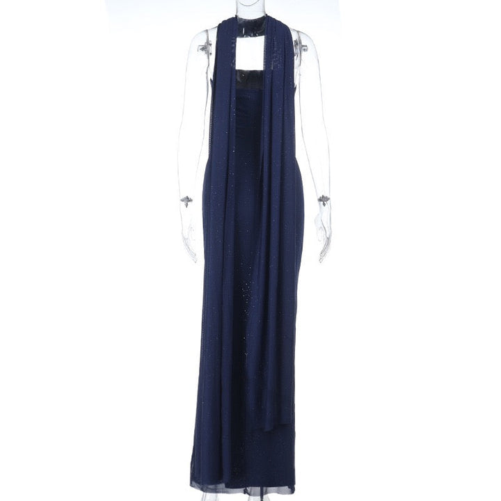 Sequined strapless maxi dress with matching scarf - Miamore