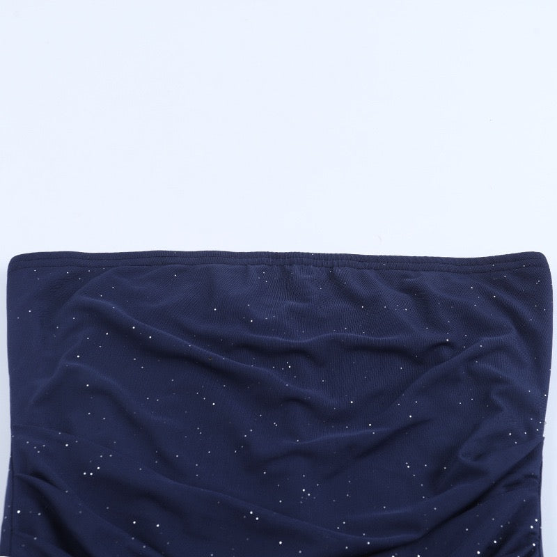 Sequined strapless maxi dress with matching scarf - Miamore