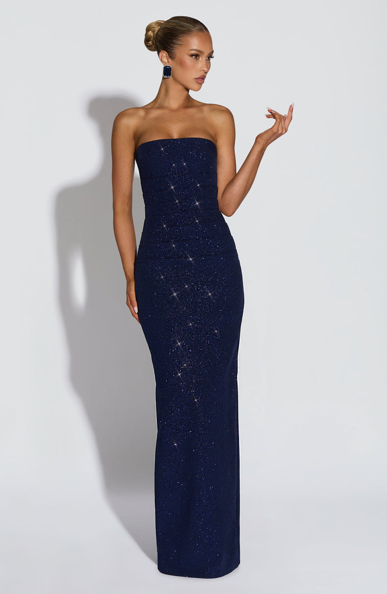 Sequined strapless maxi dress with matching scarf - Miamore