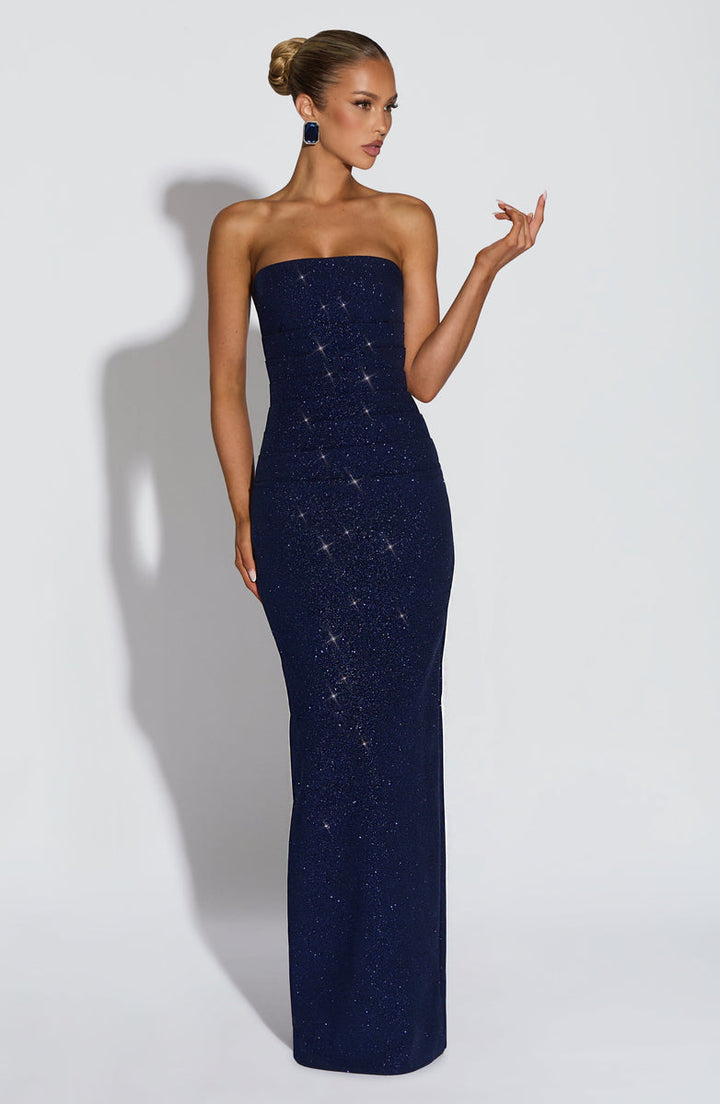 Sequined strapless maxi dress with matching scarf - Miamore
