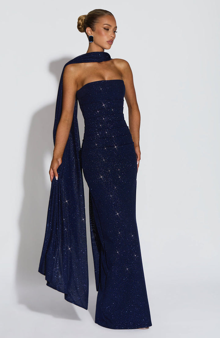 Sequined strapless maxi dress with matching scarf - Miamore