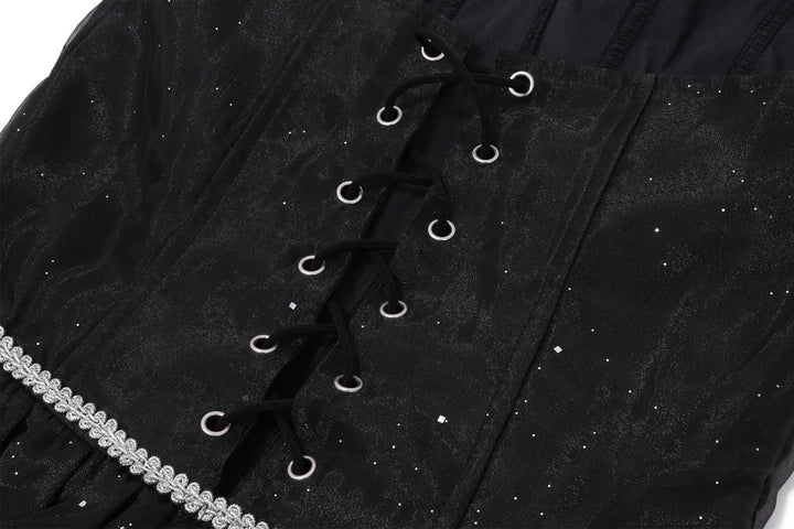 שמלת מיני סטרפלס בעיצוב שיפון וזרקונים - OR LEV