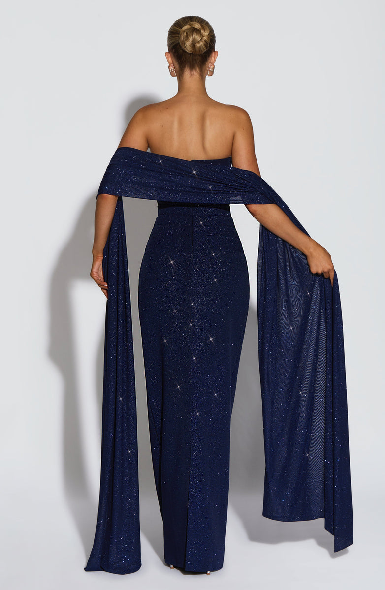 Sequined strapless maxi dress with matching scarf - Miamore