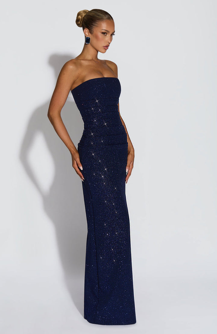 Sequined strapless maxi dress with matching scarf - Miamore