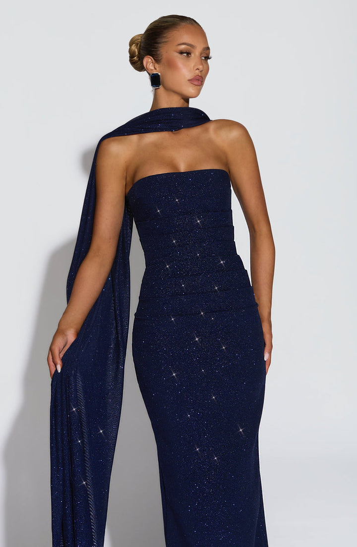 Sequined strapless maxi dress with matching scarf - Miamore
