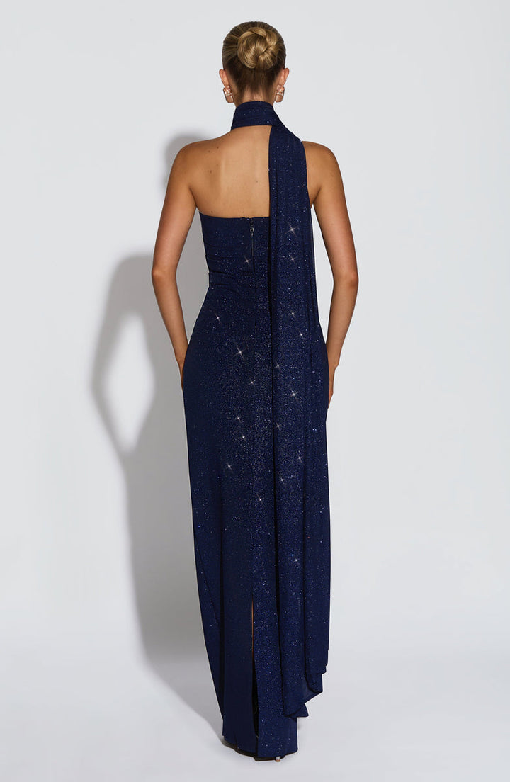 Sequined strapless maxi dress with matching scarf - Miamore