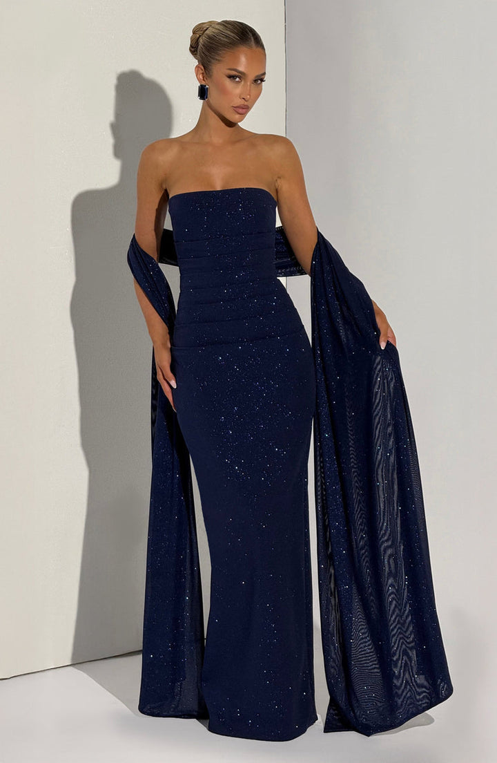 Sequined strapless maxi dress with matching scarf - Miamore