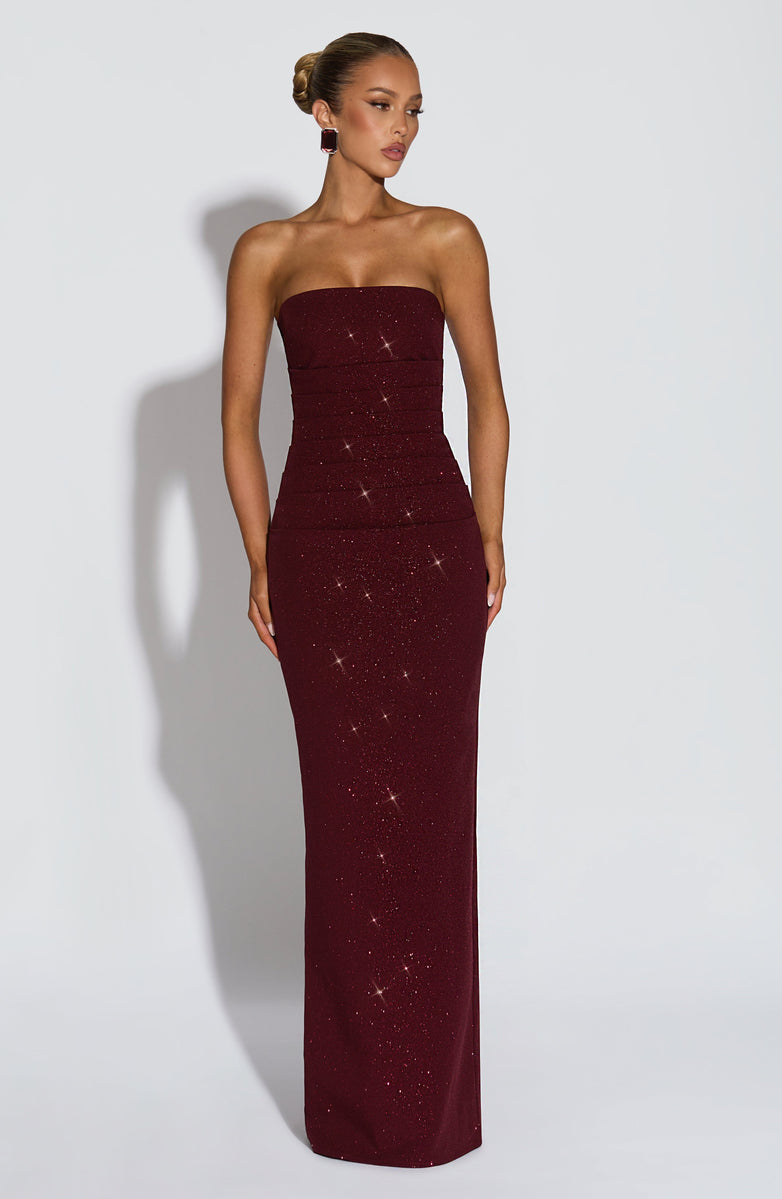 Sequined strapless maxi dress with matching scarf - Miamore