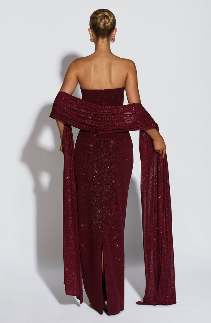 Sequined strapless maxi dress with matching scarf - Miamore