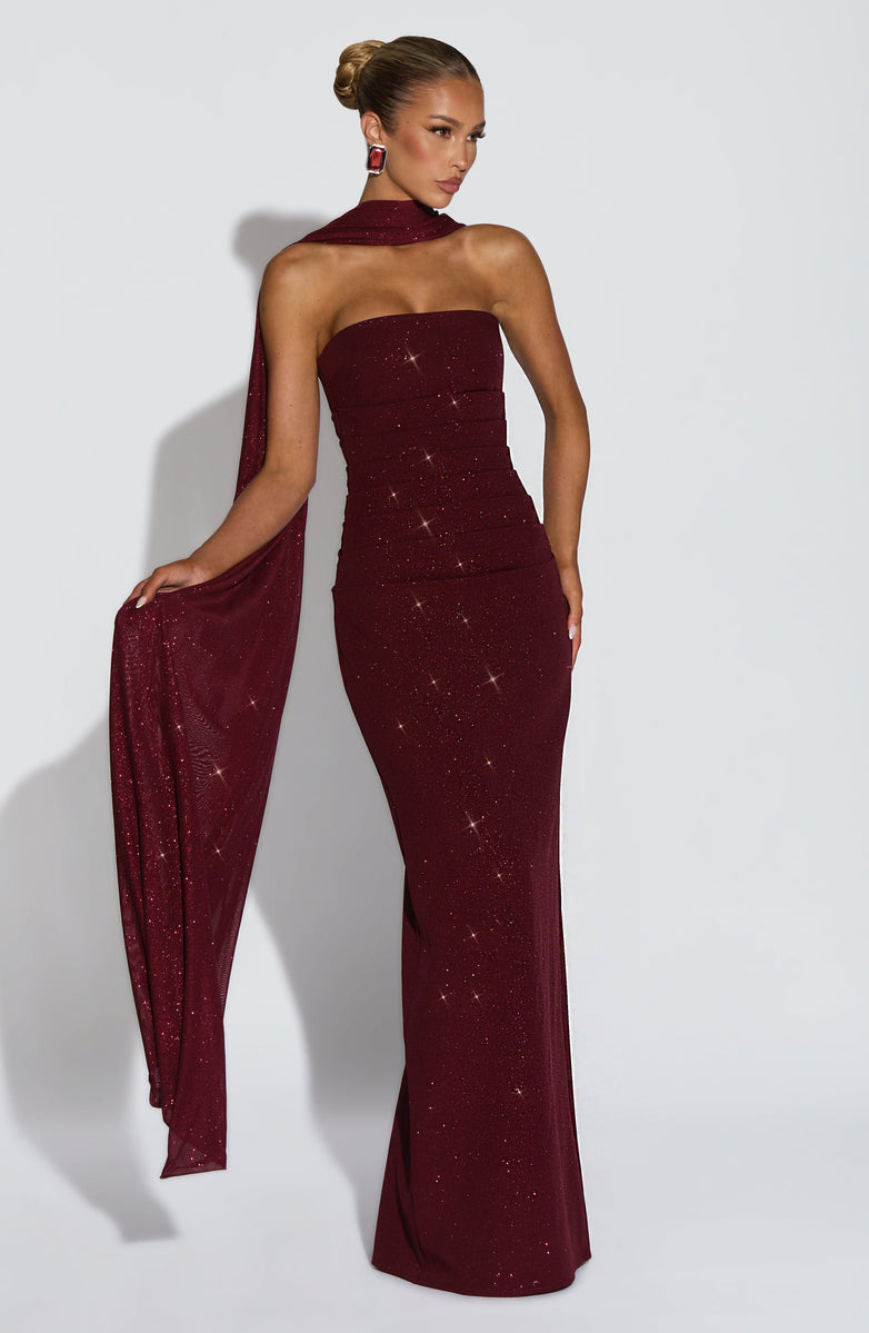 Sequined strapless maxi dress with matching scarf - Miamore