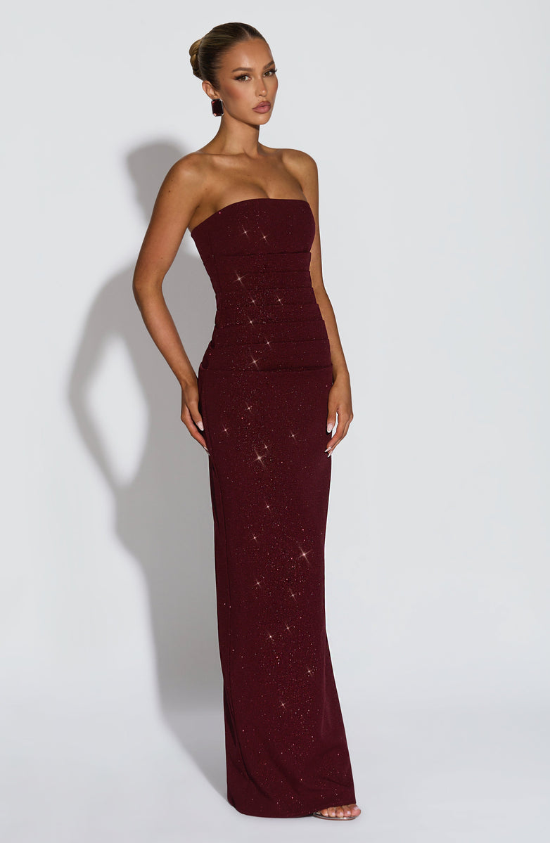 Sequined strapless maxi dress with matching scarf - Miamore