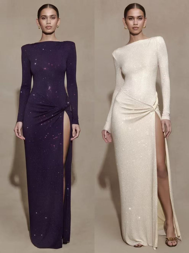 Maxi dress with sparkling sequins and slit design - DELOR