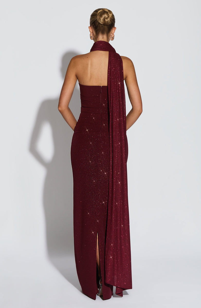Sequined strapless maxi dress with matching scarf - Miamore