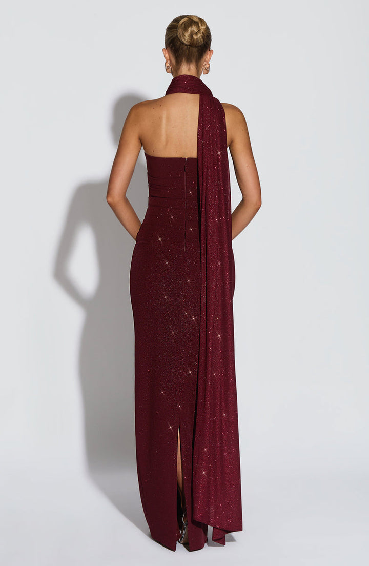 Sequined strapless maxi dress with matching scarf - Miamore