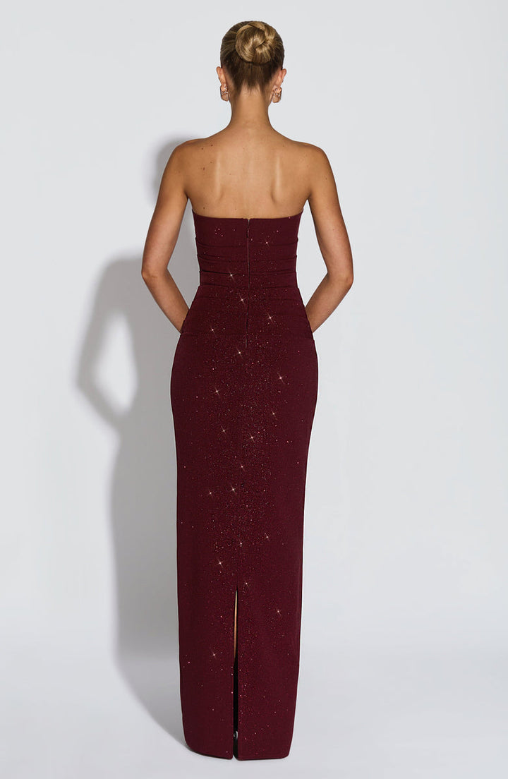 Sequined strapless maxi dress with matching scarf - Miamore