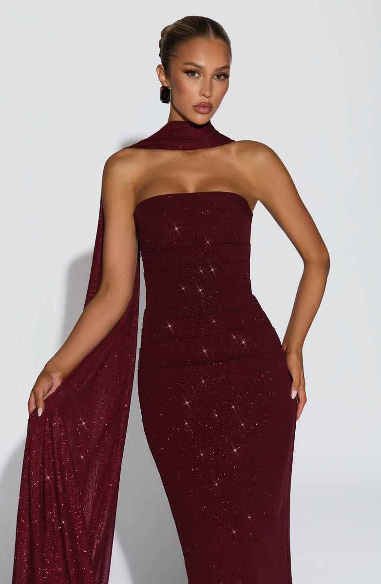 Sequined strapless maxi dress with matching scarf - Miamore