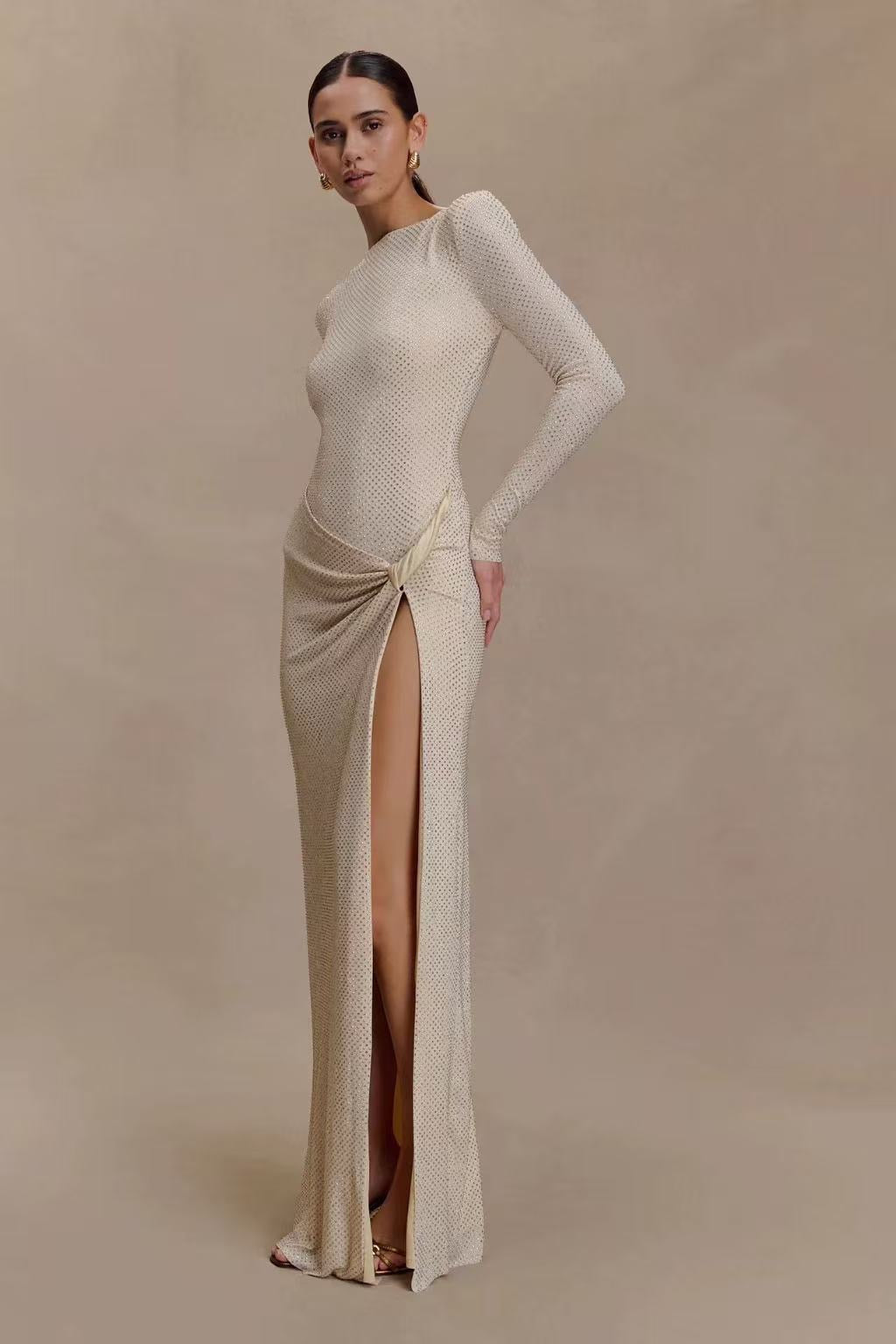 Maxi dress with sparkling sequins and slit design - DELOR