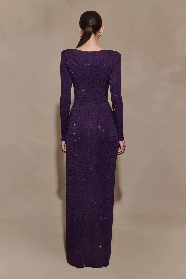 Maxi dress with sparkling sequins and slit design - DELOR
