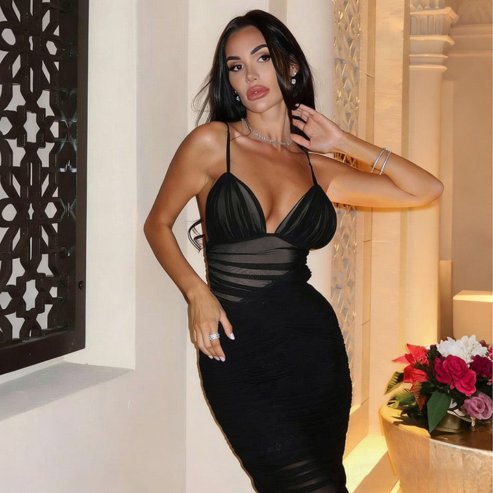 Chiffon midi dress with gathered design and bottom - Kerem