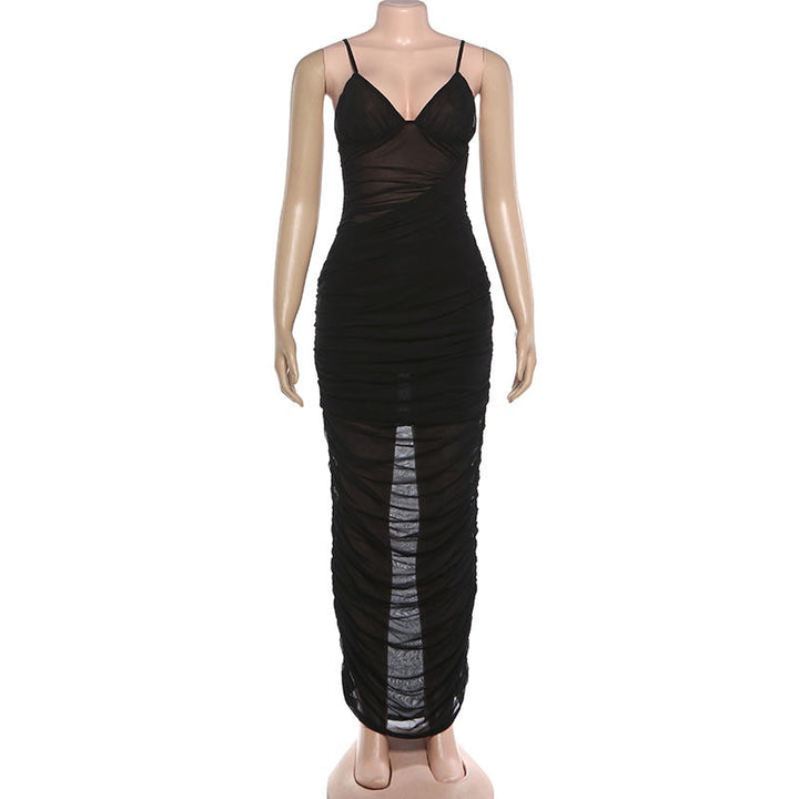 Chiffon midi dress with gathered design and bottom - Kerem