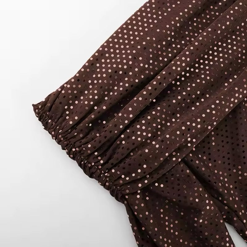 שמלת מקסי כתפיים חשופות בעיטור נקודות מנצנצות - LENA