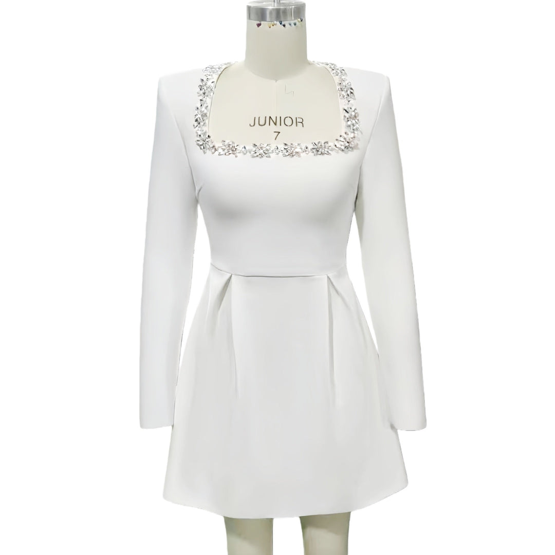 Elegant mini dress in shapewear fabric with diamond embellishment - Ayla