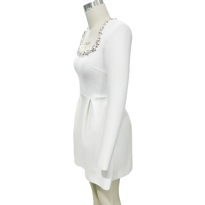 Elegant mini dress in shapewear fabric with diamond embellishment - Ayla