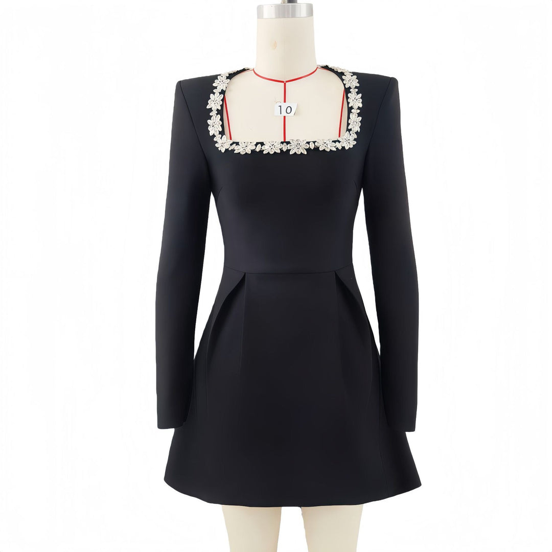 Elegant mini dress in shapewear fabric with diamond embellishment - Ayla