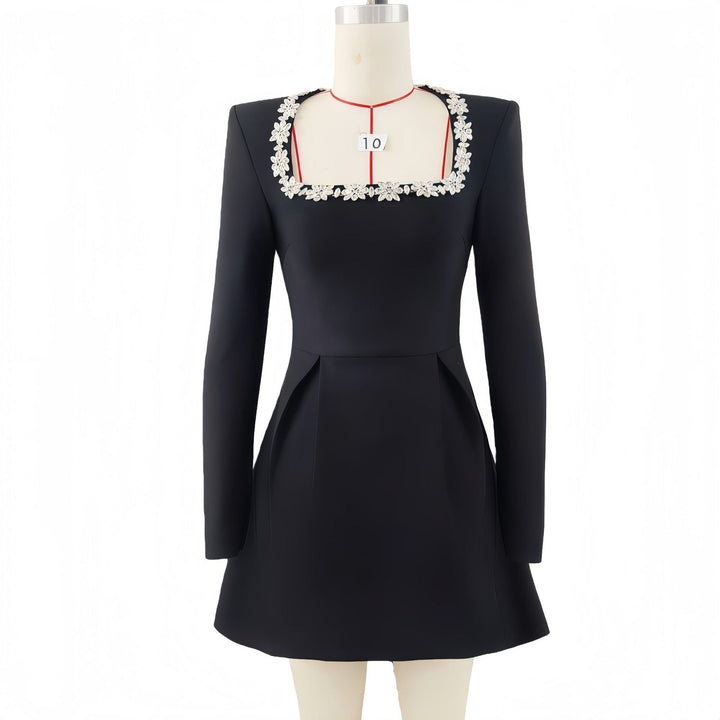 Elegant mini dress in shapewear fabric with diamond embellishment - Ayla