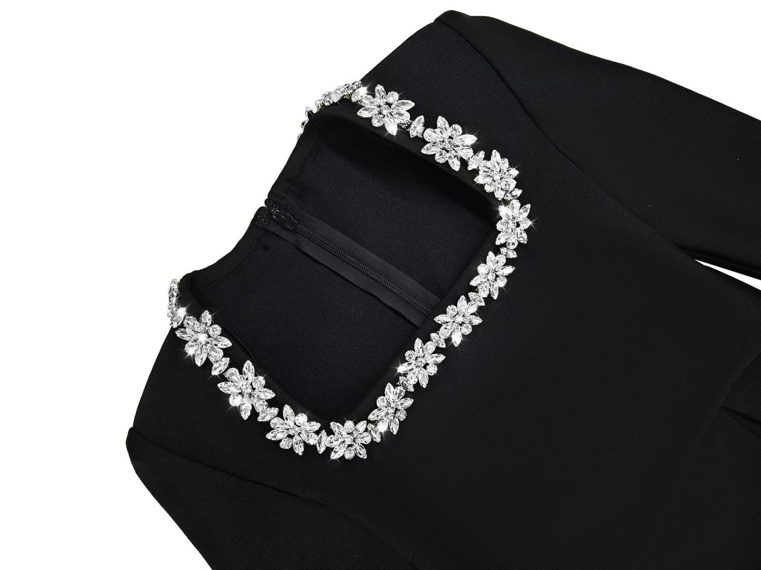 Elegant mini dress in shapewear fabric with diamond embellishment - Ayla