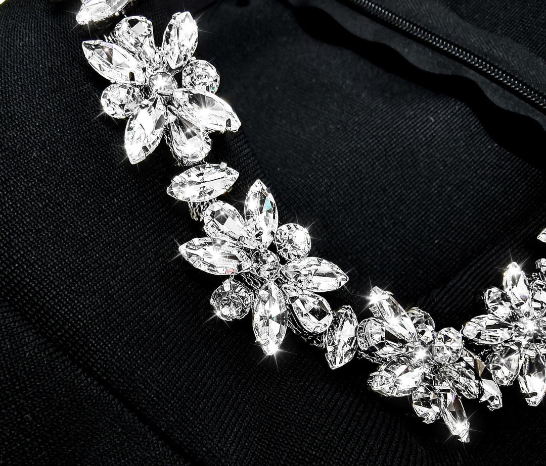 Elegant mini dress in shapewear fabric with diamond embellishment - Ayla