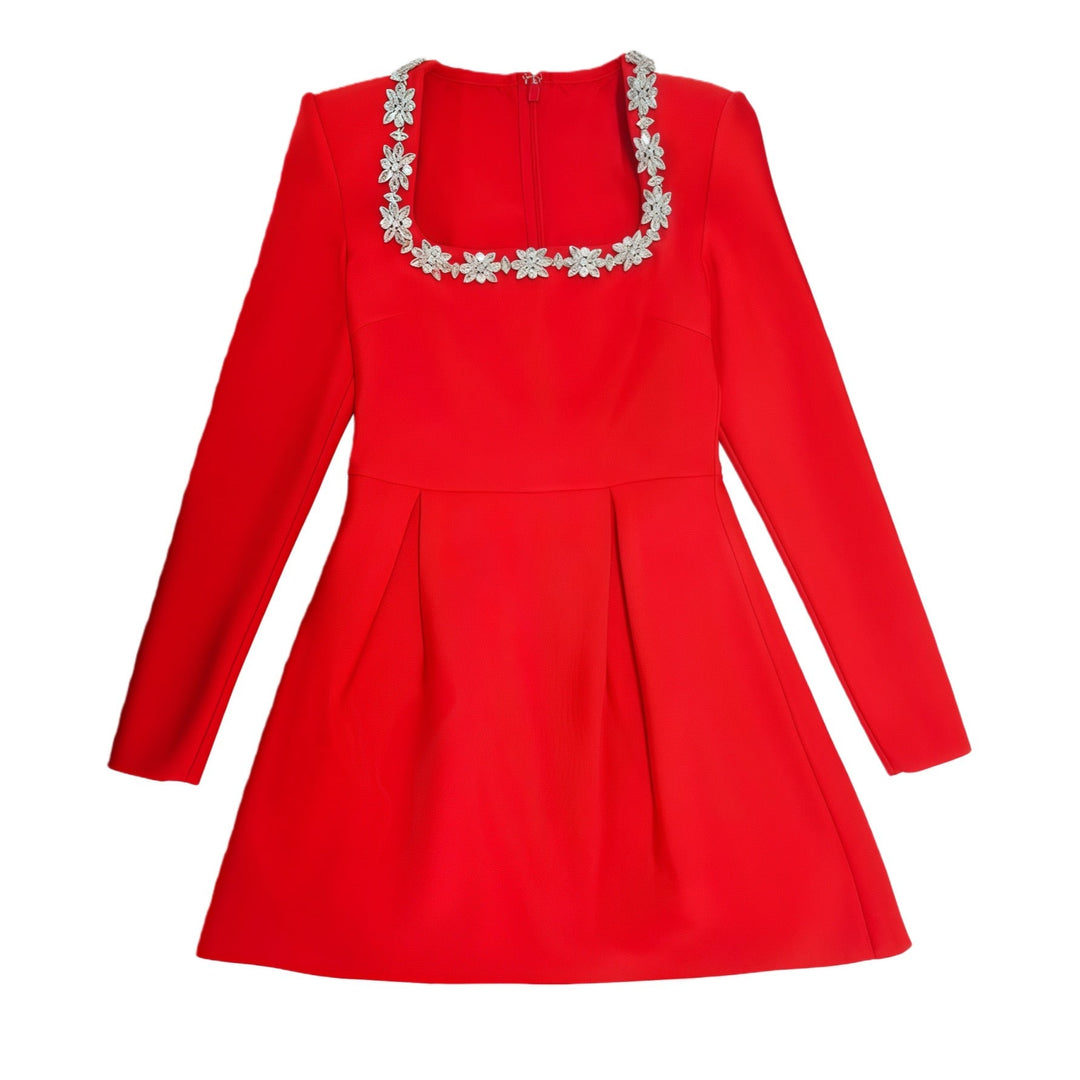 Elegant mini dress in shapewear fabric with diamond embellishment - Ayla