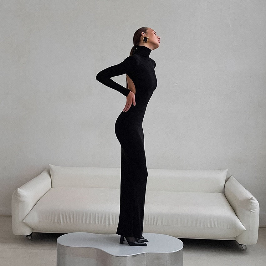 Maxi dress with turtleneck and open back - TITI